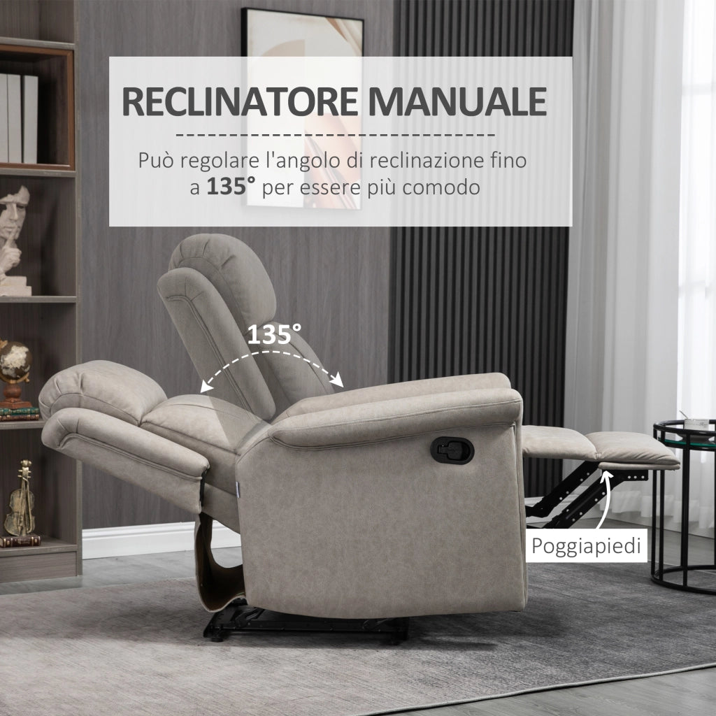 Poltrona Reclinabile con Poggiapiedi e Braccioli Imbottiti ¨C zephmum ¨C Grigio 78x96x102 cm