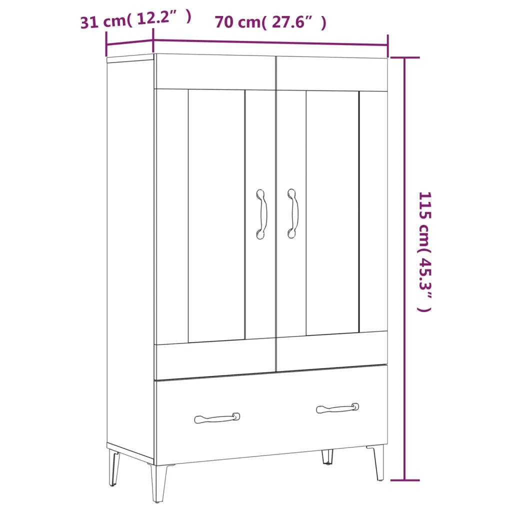 Credenza Rovere Fumo 70x31x115 cm in Legno Multistrato 817486