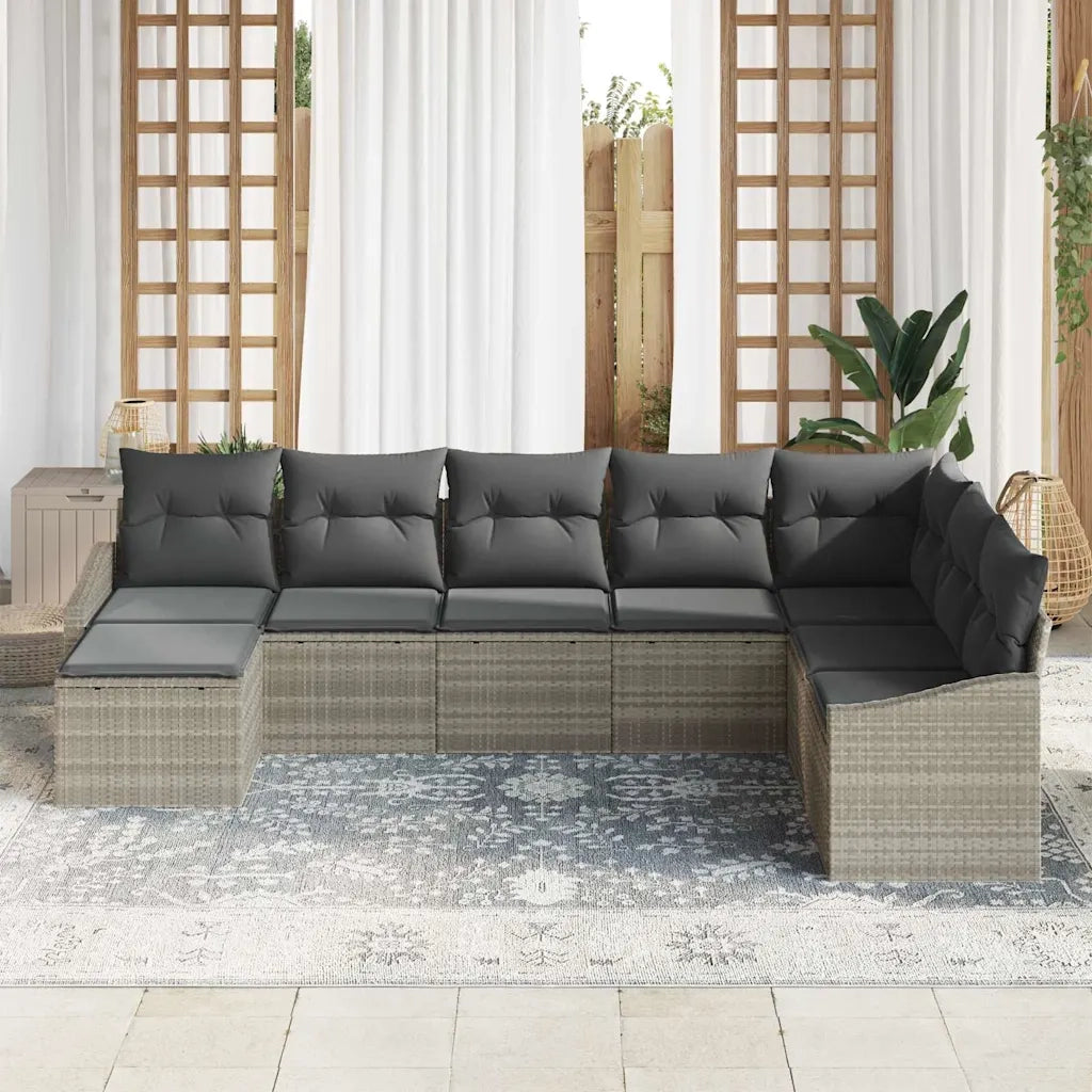 Set di divani con cuscino 8 pcs Grigio chiaro polyrattan