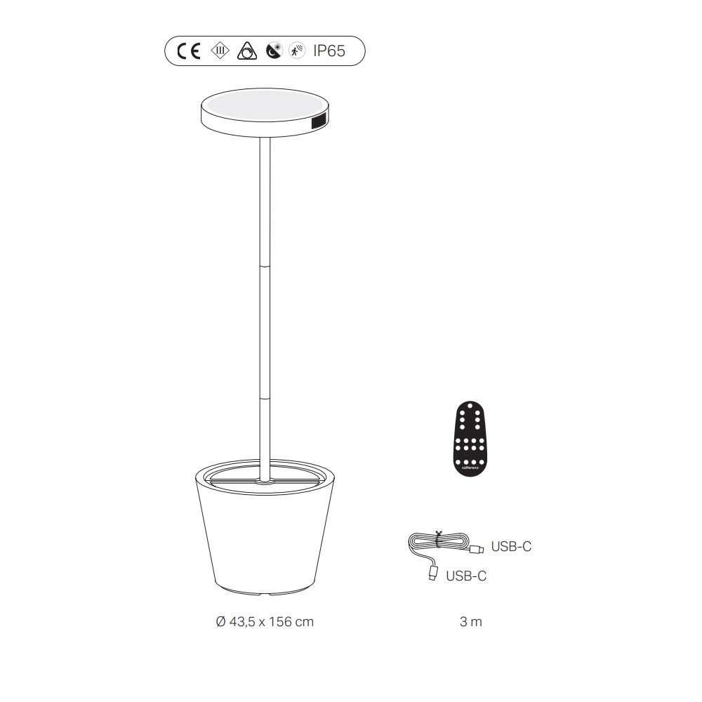 Poldina Reverso Solar L Salvia - Lampada a led da terra solare e ricaricabile 11,7W - Piantana da esterno e interno H.156cm