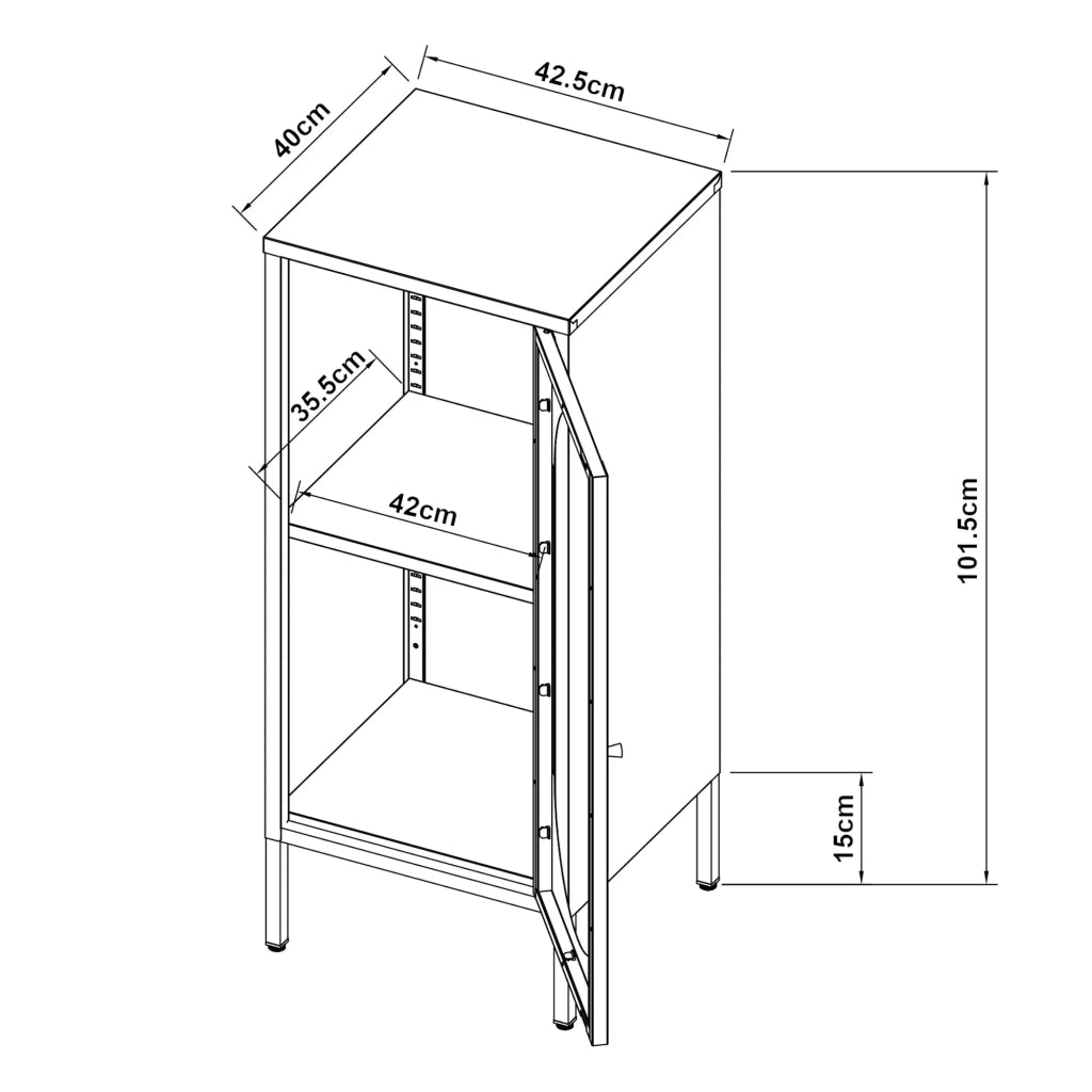 Mobiletto/scaffale in acciaio e vetro con frontale in vetro 102 x 43 x 40 cm nero opaco 03_0008928