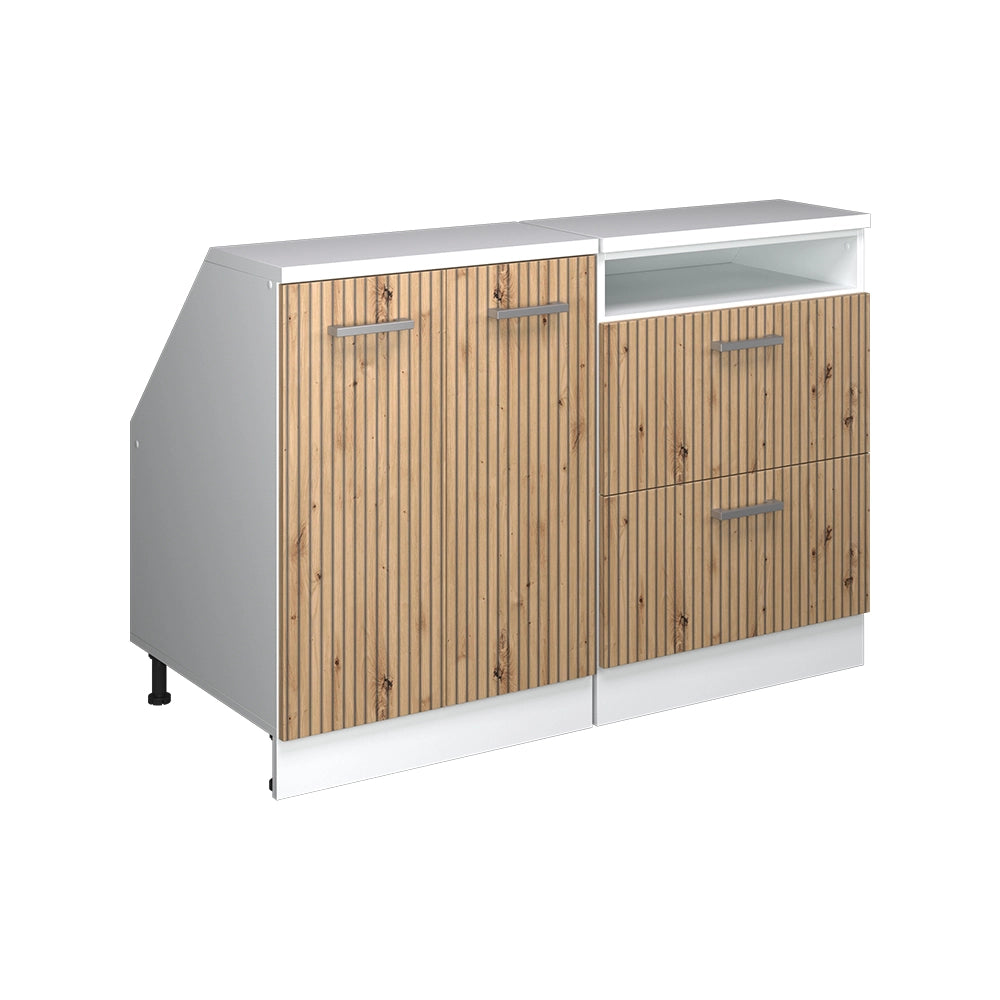 Mobile cucina sottotetto R-Line Rovere artigianale/Bianco 120 cm Set di 2 carcasse armadio profondità 60 cm Vicco
