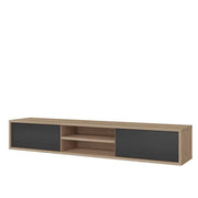 Mobile TV 180cm, 2 porte e 2 nicchie collezione MAANUM. Colore quercia chiara e grigio.
