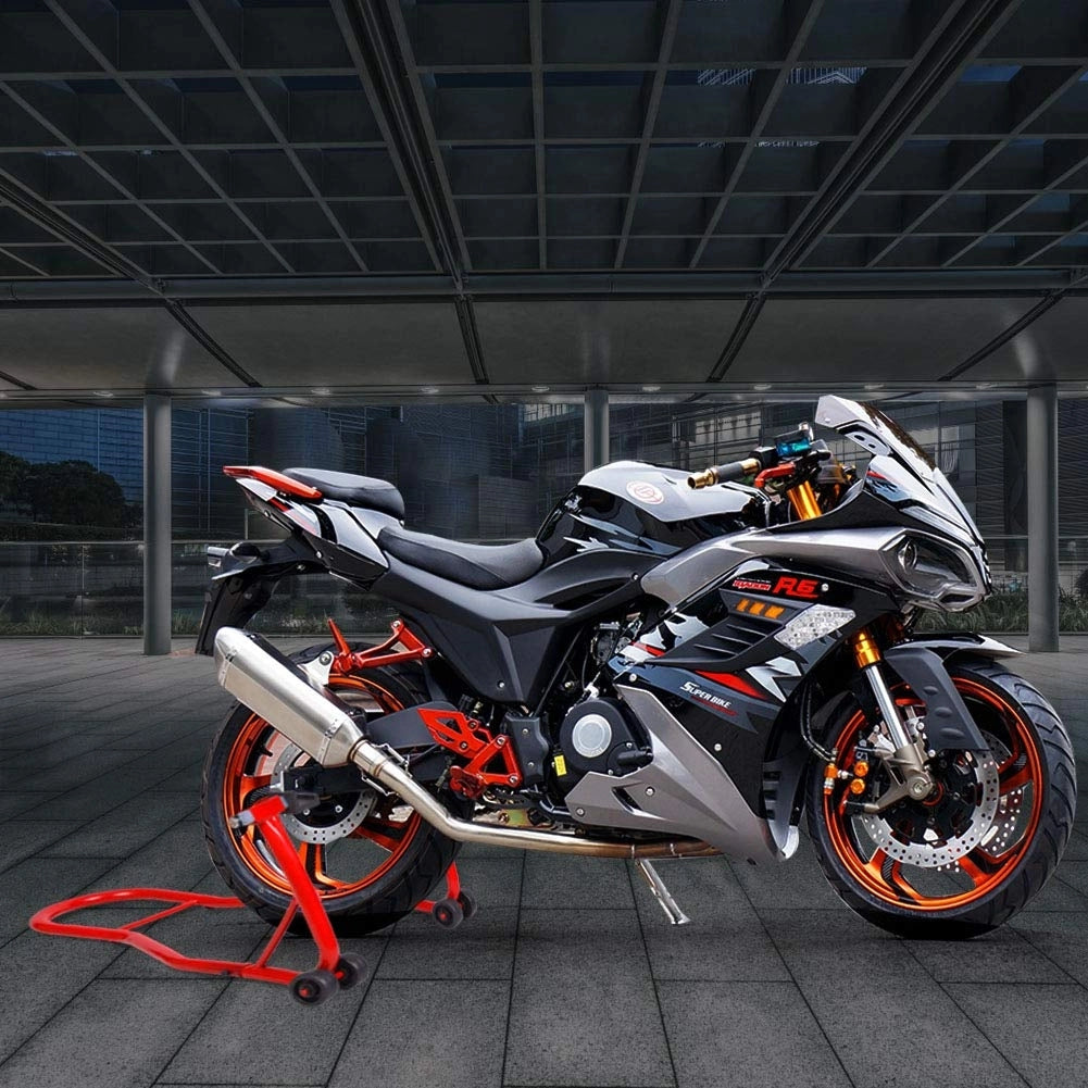 Cavalletto posteriore per moto regolabile con piastre, Cavalletto per moto universale Rosso-Accessori per veicoli