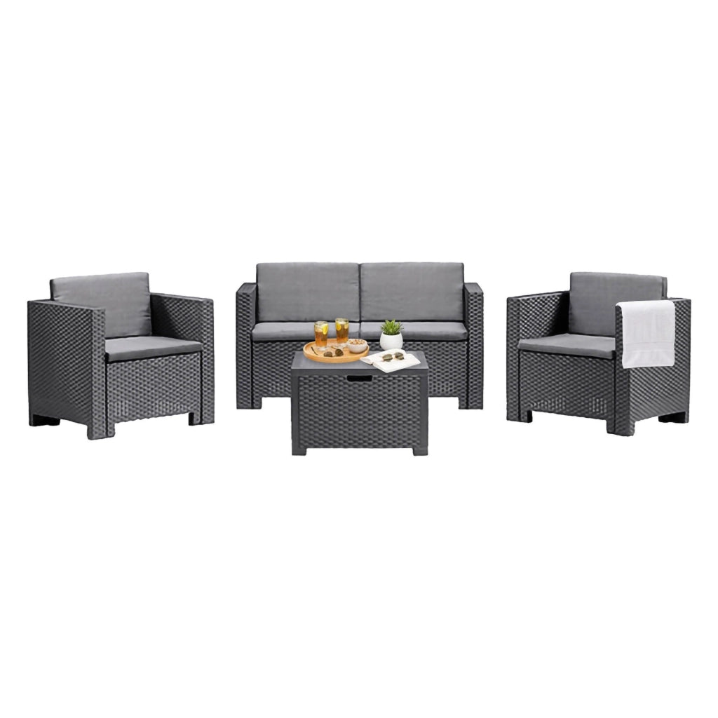Set salotto da esterno Camisano, Salottino outdoor, Set da balcone o giardino, Composizione soggiorno per esterni, Made in Italy, Antracite