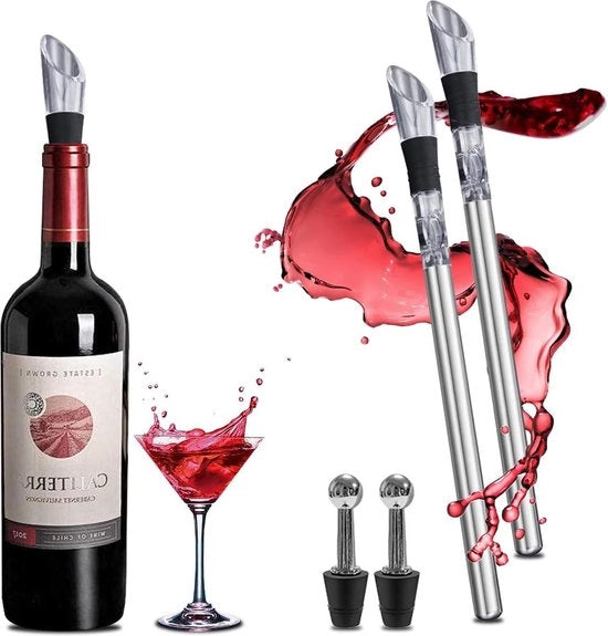 Set di raffreddamento vino in acciaio inossidabile con 2 stecchi di raffreddamento per vino e caraffa da vino di alta qualità per doni di vino per appassionati di vino