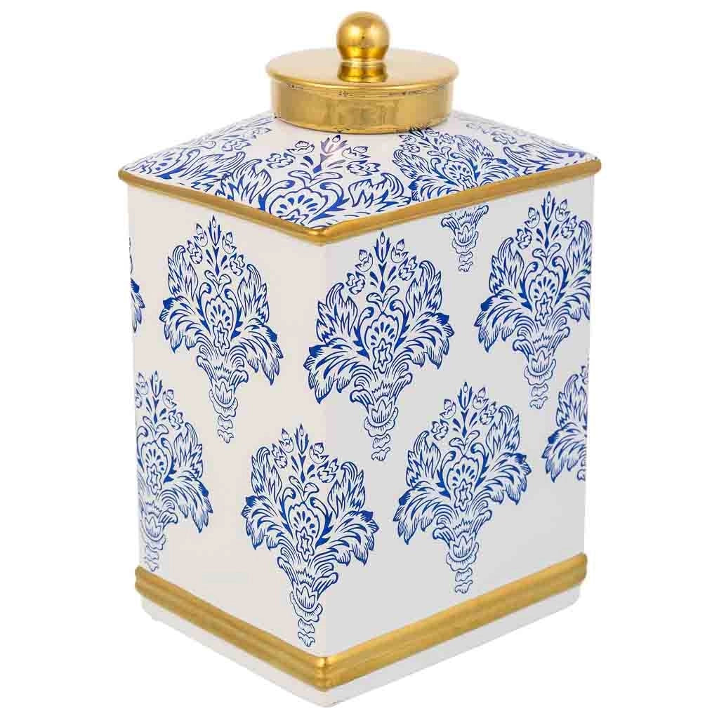Vaso in ceramica bianca e blu, cm 15,5x12,5x26h