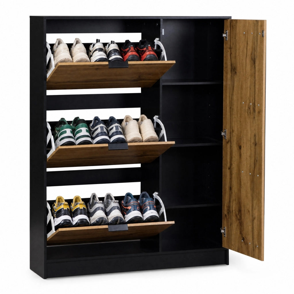 Scarpiera con 3 ribalte e 1 anta; ripiani removibili per ingresso - 100x30x130 cm