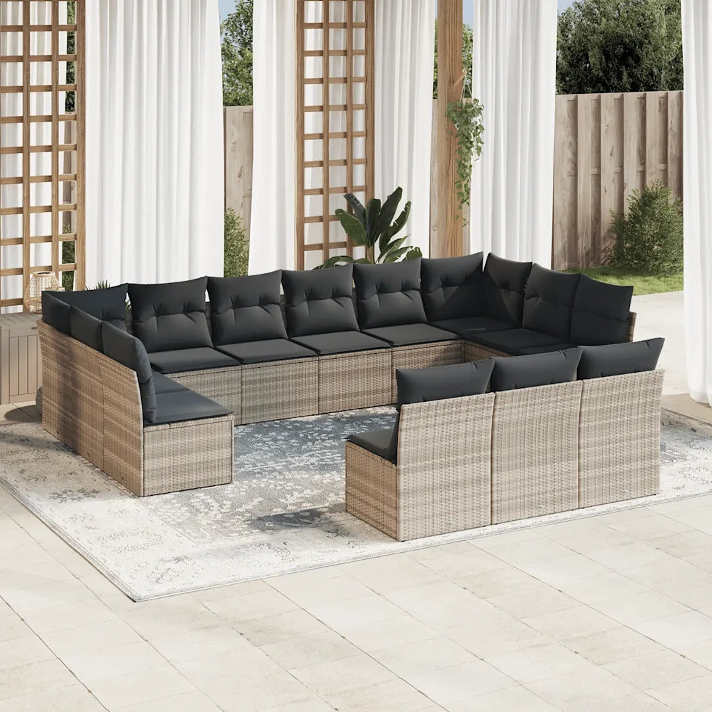 Set Divani Giardino 13 pz con Cuscini Grigio Chiaro Polyrattan 3218392