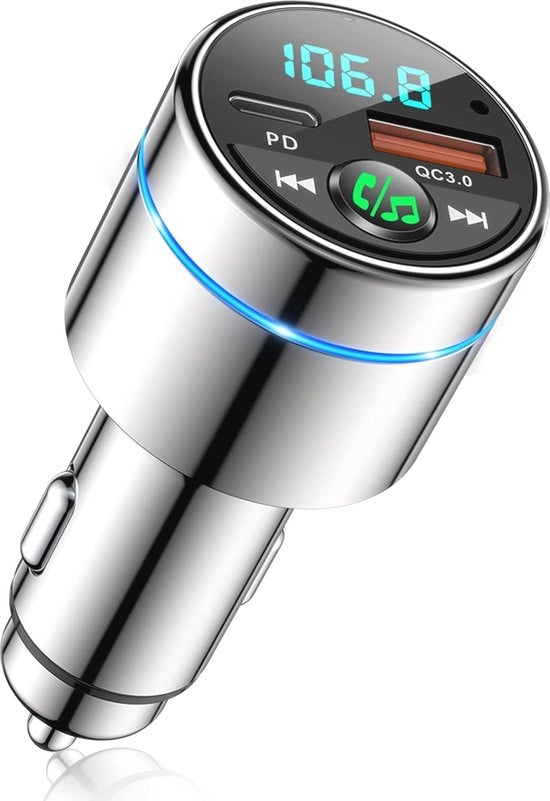 Trasmettitore FM Bluetooth per Auto - Kit Auto a Radiofrequenza con Ricarica Rapida & Microfono con Cancella Rumore