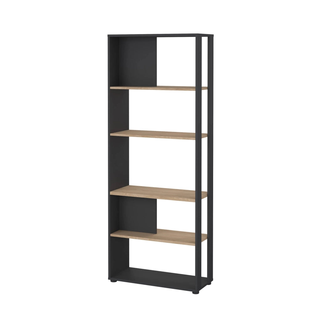 Libreria MuGuiying, Scaffale da ufficio, Mobile portalibri, Biblioteca, 80x34 h205 cm, Rovere e Grigio
