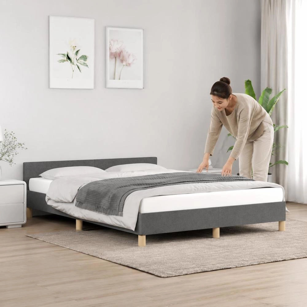 Bed Frame Without Mattress Dark Grey 140x200 Cm Fabric