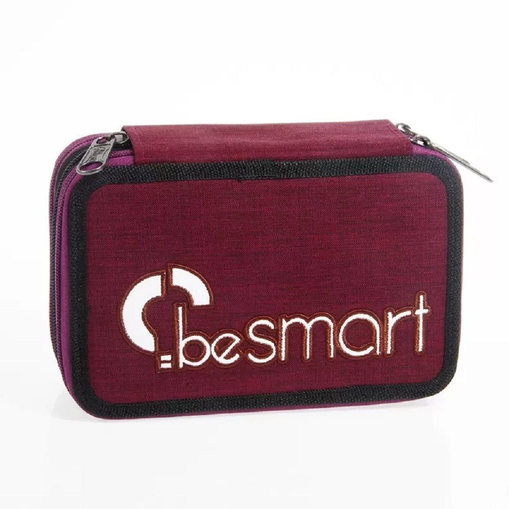 Trade Shop - Astuccio Portapastelli Triplo York Bordeaux Be Smart Portapenne Accessori Scuola -