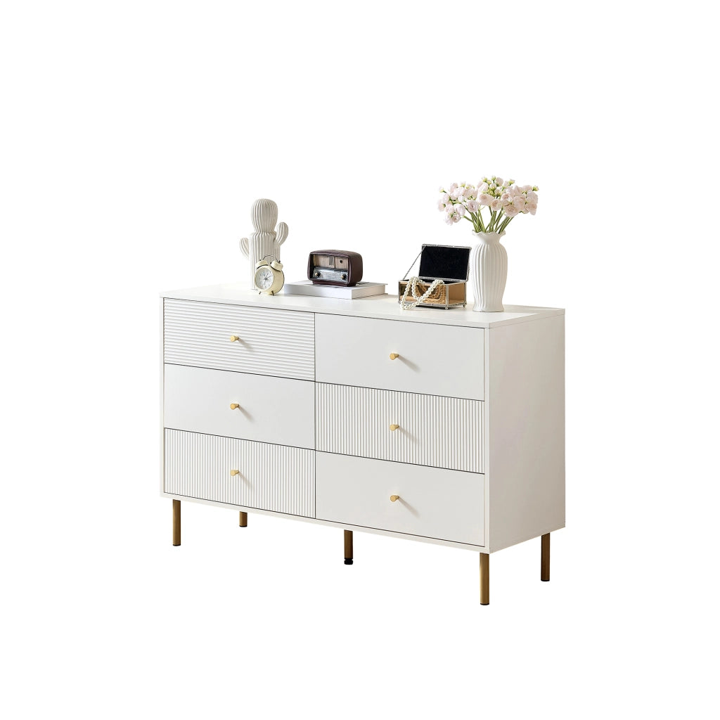 OKWISH Cassettiera Moderna con 6 Cassetti, Maniglie in Lega di Zinco e Gambe in Acciaio, per Camera, MDF, 120 x 40 x 78 cm