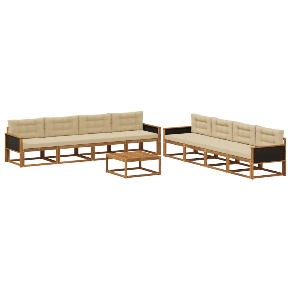 Set di divani da esterno con cuscino 9 pcs Naturale e Beige