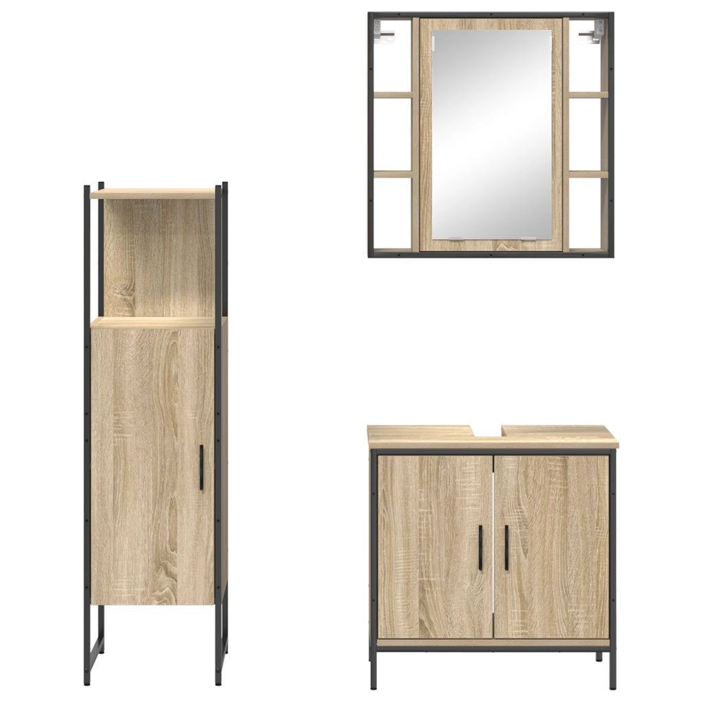 Set di mobili da bagno 3 pezzi Rovere Sonoma in legno ingegnerizzato