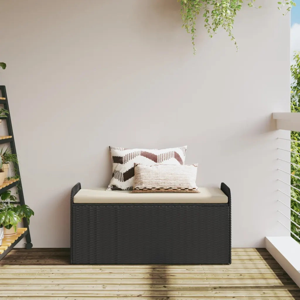 Cassapanca con Cuscino-Baule-Panca con ContenitoreNera 115x51x52 cm in Polyrattan