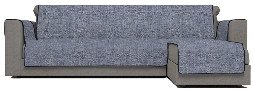 Copridivano in Poliestere con Penisola Destra Seduta 190 cm Blu Scuro