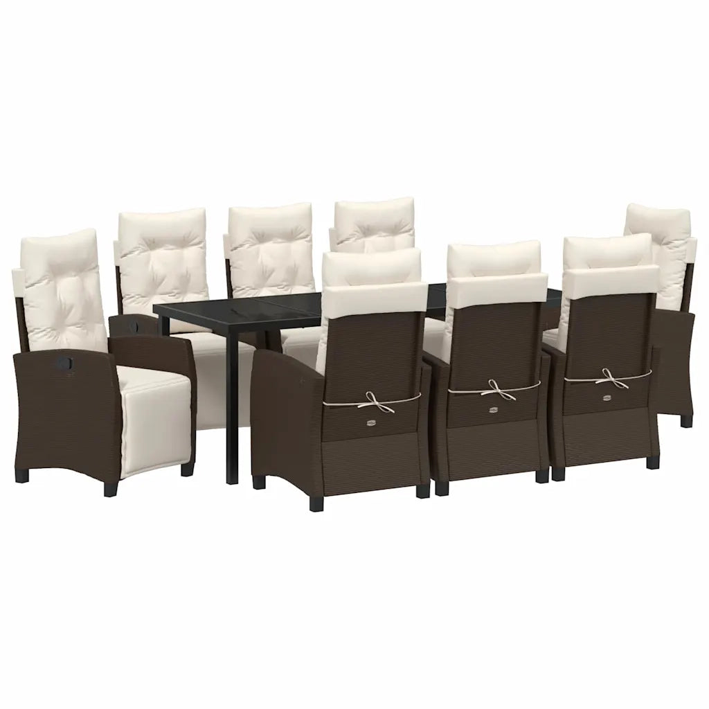 Set da Pranzo per Giardino con cuscino 9 pcs Marrone polyrattan 3380434