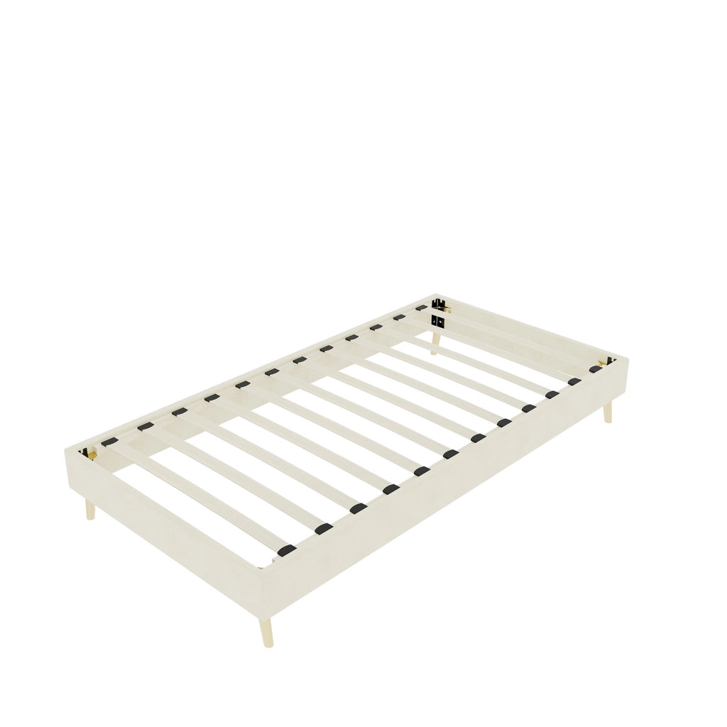 DESMIU Letto per bambini 90 × 200 cm con testiera cartoon, senza materasso, in tessuto e metallo, beige