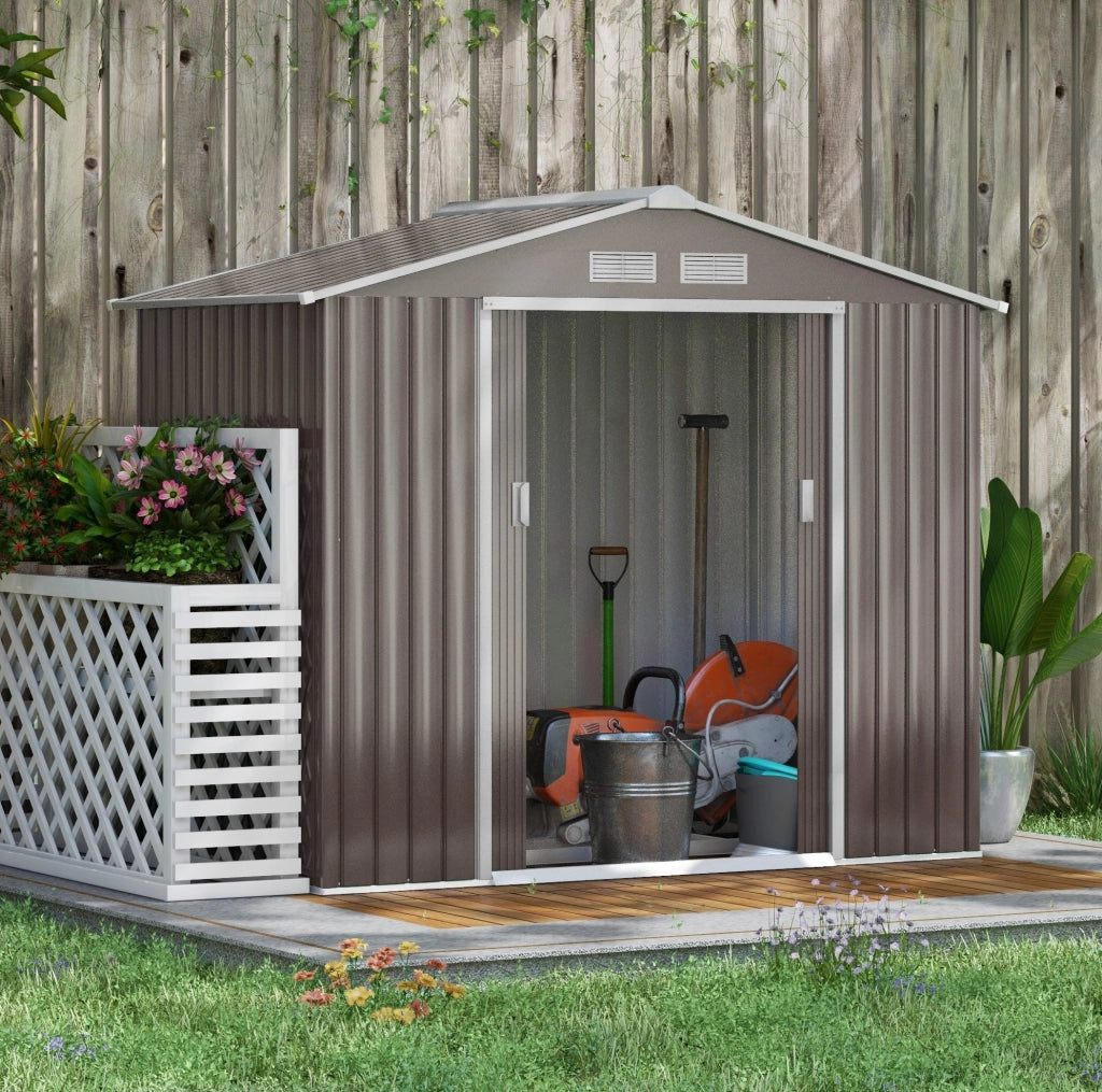 Casetta da giardino in acciaio con doppia porta scorrevole e ventilazione; 213x130x185 cm; grigio