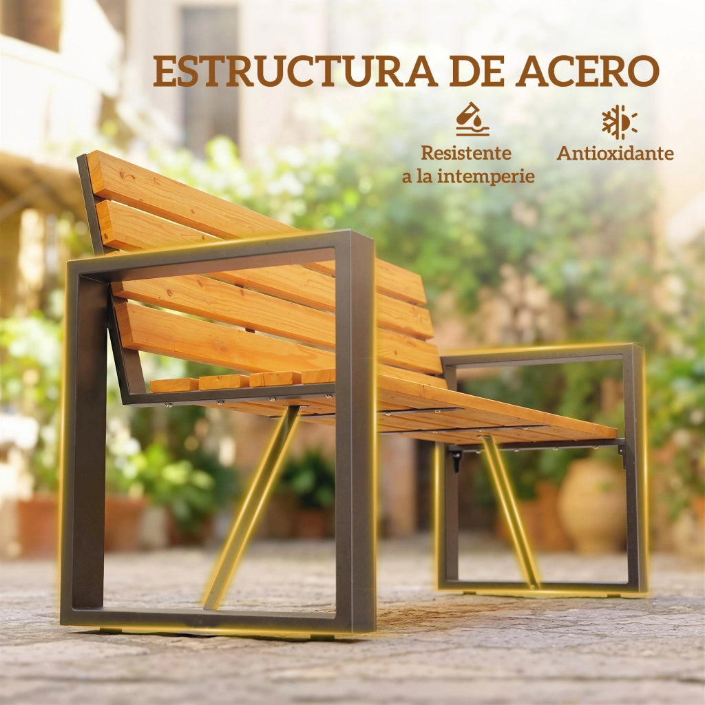 Panchina da Giardino 2 Posti Legno Massello Acciaio ¨C zephmum ¨C Naturale 136x54x82
