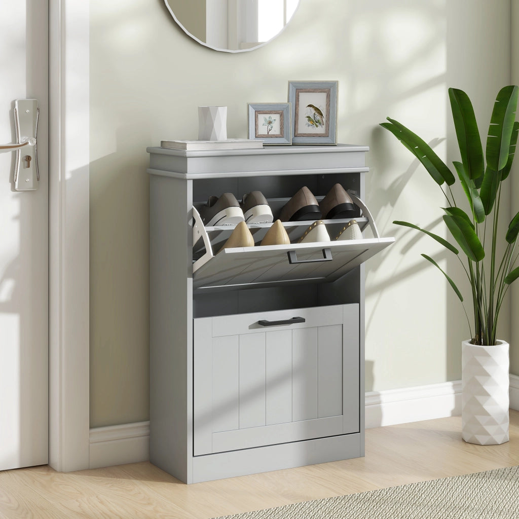 Scarpiera a 2 Ante con Ripiani Regolabili ¨C Zephmum ¨C Grigio 54x24x82.5 cm