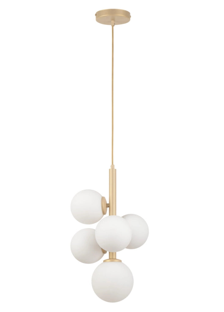 Lampadario Perla oro Sigma 5sfere vetro bianco G9 moderno