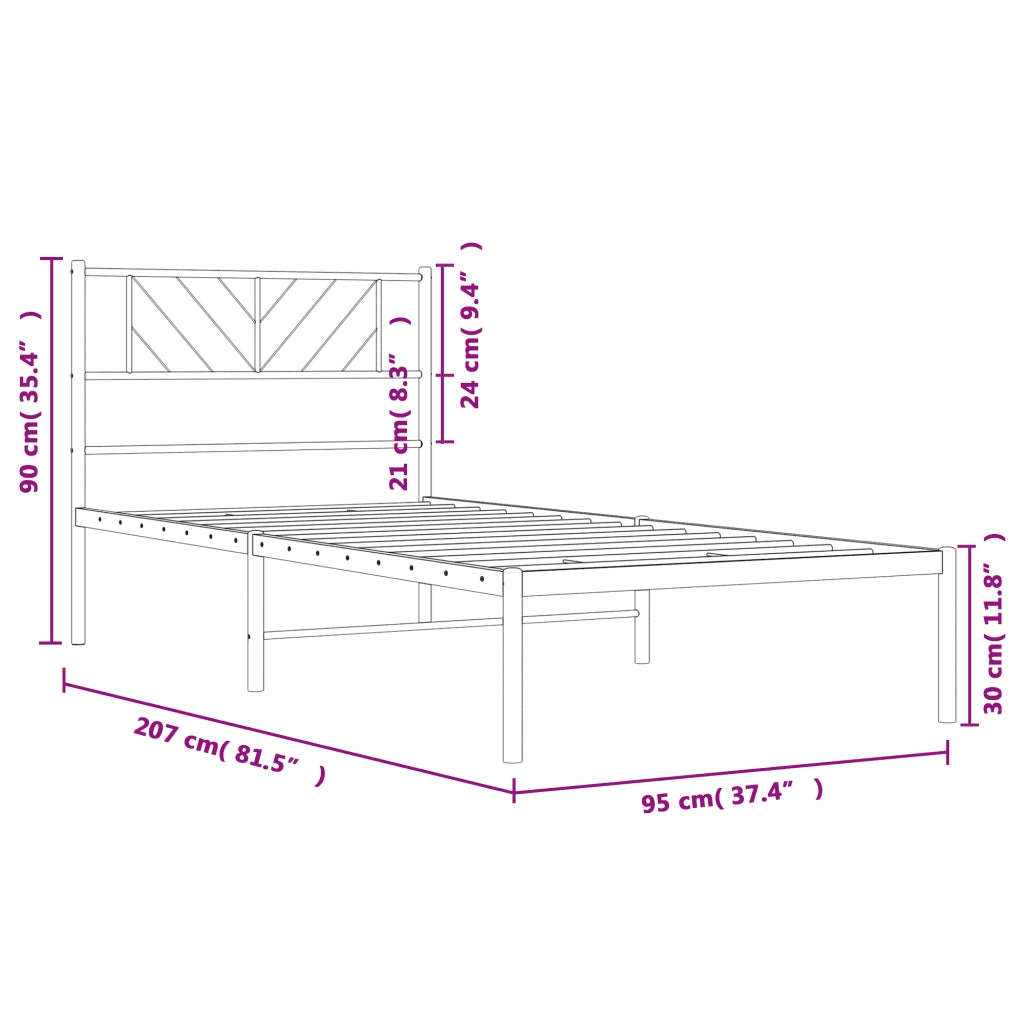 Giroletto con Testiera-Struttura Letto con testiera Metallo Bianco 90x200 cm 402952