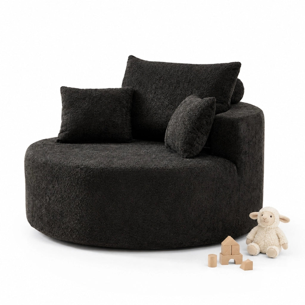 Poltrona modulare in chenille senza montaggio con cuscino schienale in tessuto nero
