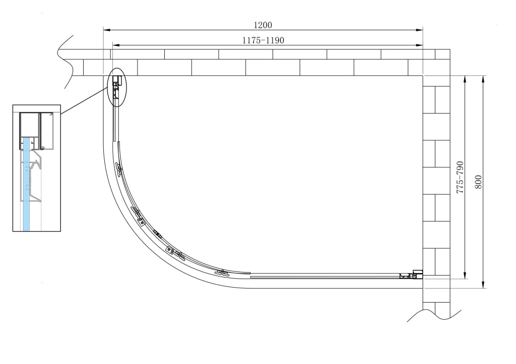 Box doccia 6 mm angolare curvo semicircolare profilo cromo reversibile H.190 80x120 destro piatto incluso