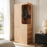 Armadio a 1 anta 70 x 40 x 170 cm con 4 cassetti e vano appendiabiti; colore legno naturale