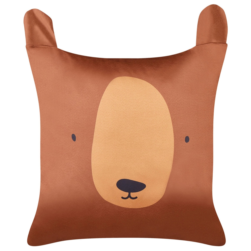 Set di 2 cuscini decorativi in cotone marrone 45 x 45 cm con motivo a orso, sfoderabili, accessori moderni per la camera da letto e il soggiorno.