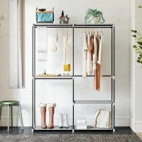 Armadio per Abiti Aperto con 4 Ripiani in Tessuto 3 Barre per Appendere Struttura in Metallo 142x43x185 cm Grigio Chiaro