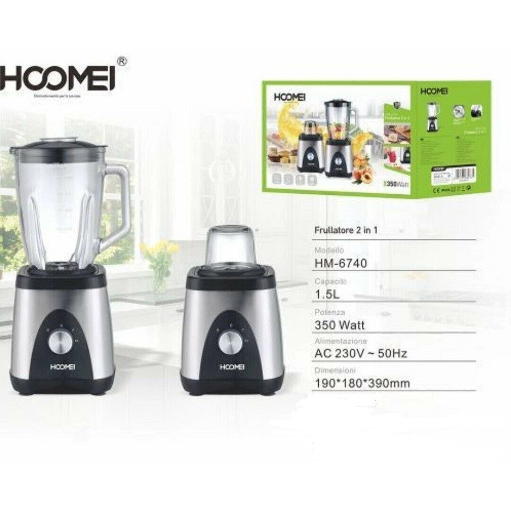 Trade Shop - Frullatore 2 In 1 Tritatutto Frutta Frullati Frappe 1,5lt 350w Hoomei Hm-6740 -