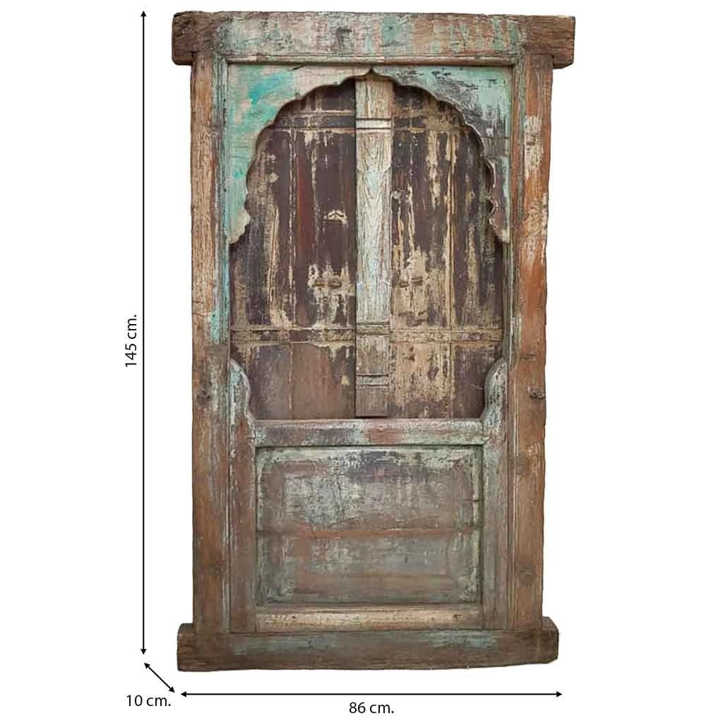 Finestra in legno con finitura artigianale marrone, 86x10x145h cm