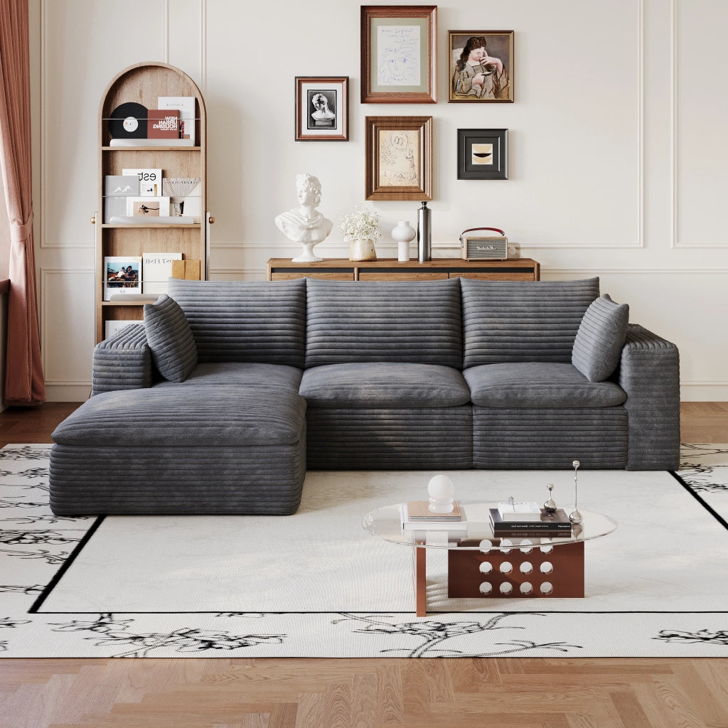 Divano Cloud 260 cm ¨C MINIMAL ¨C Velluto a coste grigio scuro, imbottito, senza montaggio