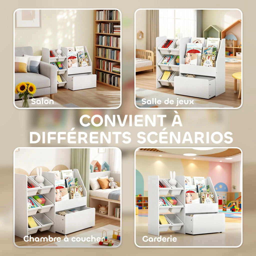 Mobile contenitore giochi bambini con 6 cassetti e contenitore ¨C Xylo ¨C Bianco 100x30x80 cm