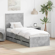 Struttura del letto con cassetto-Giroletto con contenitore-Rete del Letto Grigio cemento 75 x 190 cm 516582