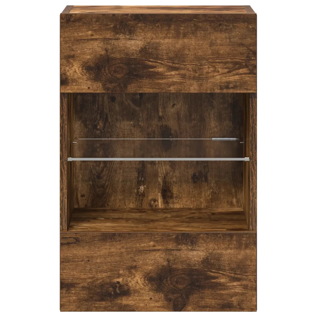 Mobili da parete con luci LED per TV 2pz | Armadietto TV | Mobile Porta TV Rovere Fumo 40x30x60,5 cm