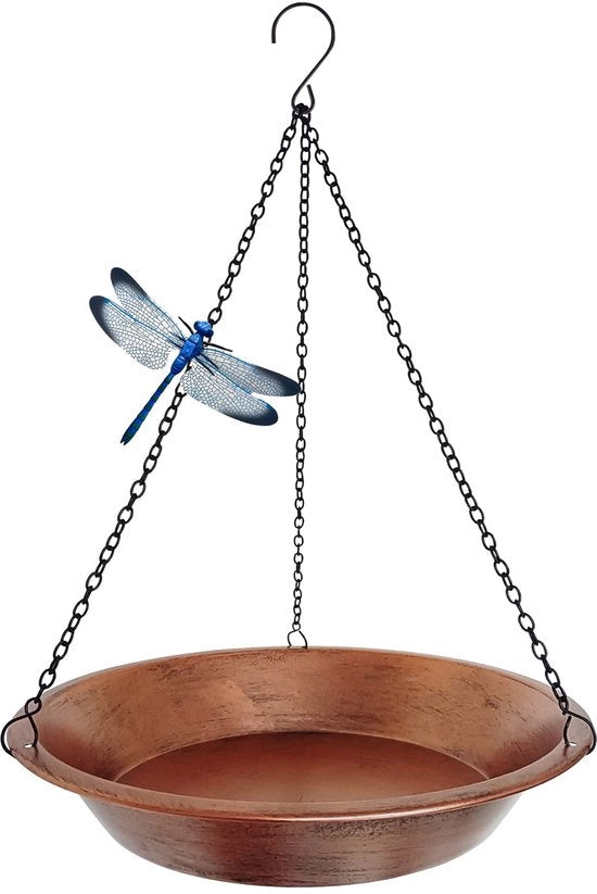 Bagno da Terra per Uccelli Sospeso, Bagno in Metallo Antico per Esterno con 43 cm Catene Inossidabili Nere per Decorazione di Giardino e Cortile
