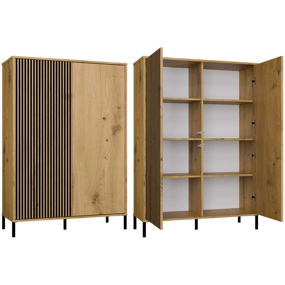 Vetrina KAMARO 2dd slim/liscio rovere artisan doghe decorative frontale scanalato + classico per soggiorno