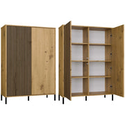 Vetrina KAMARO 2dd slim/liscio rovere artisan doghe decorative frontale scanalato + classico per soggiorno