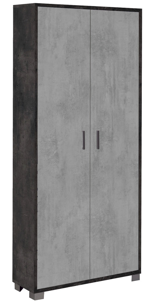 Armadio Multiuso 2 Ante 83x190x29 cm Ossido Nero/Cemento