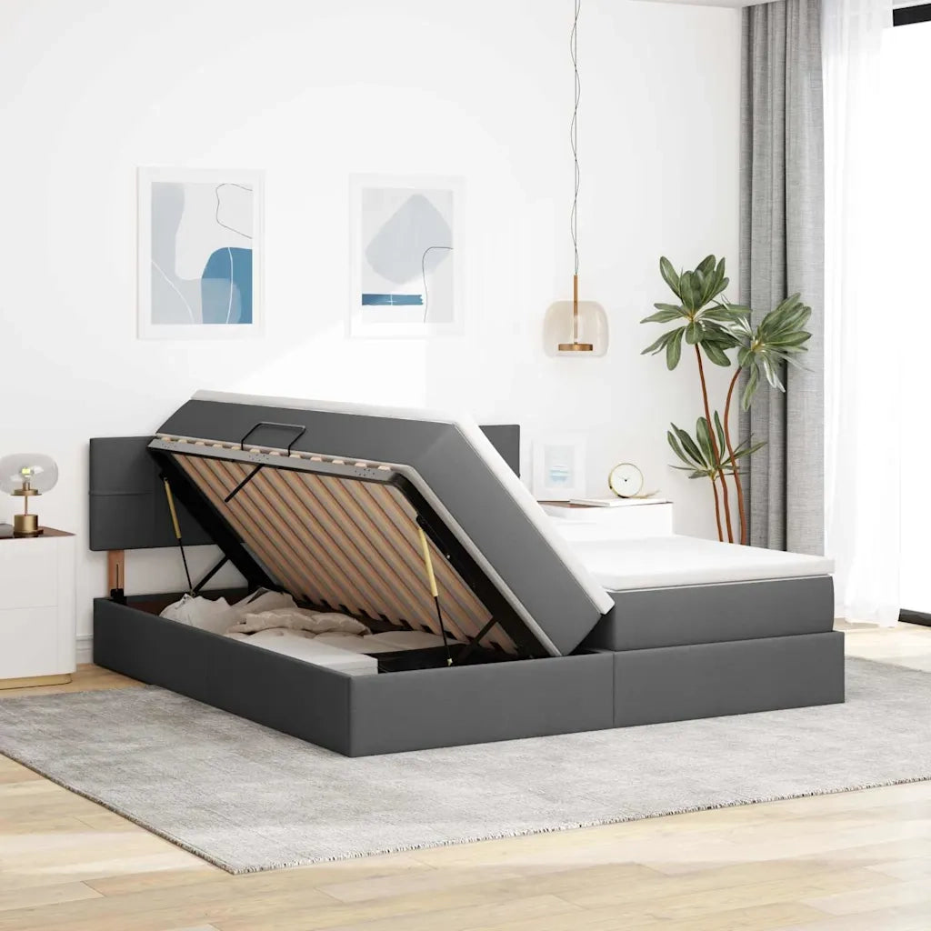 Letto con contenitore LED e materasso Grigio Scuro 180 x 200 cm