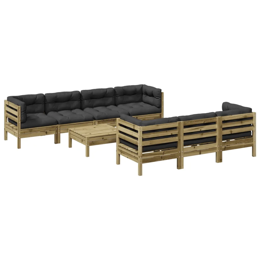 Set Divani da Giardino 8pz con Cuscini Legno Impregnato di Pino