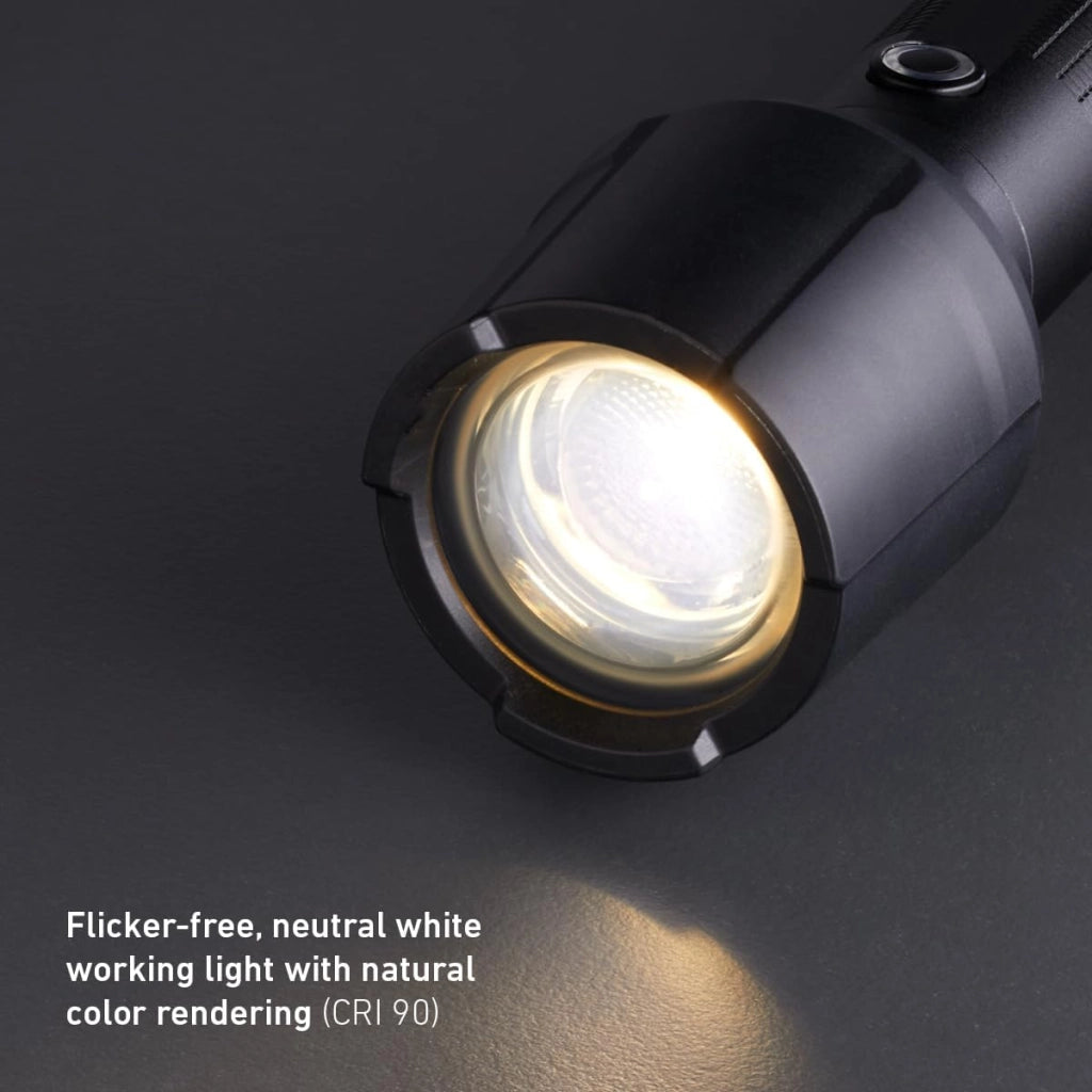 Ledlenser P7R Work | 2020 | Torcia LED Ricaricabile, 1200 Lumen, Alta CRI, SOS, Strobo, autonomia fino 60h, Fascio 240 m, Impermeabile IP68, Protezioni in Gomma, Officina, Garage, Meccanico, Cantiere