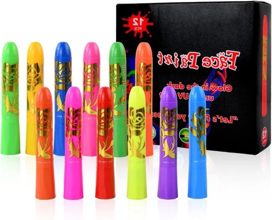 Pitture per corpo UV colorate per bambini e adulti, pennelli di make-up neon lavabili per carnevale, Halloween e festival.
