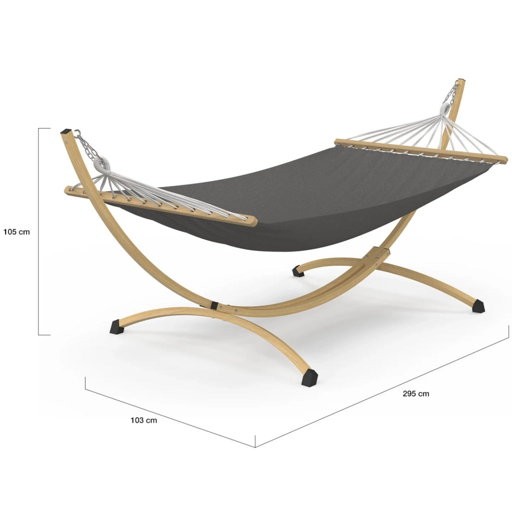 IDMarket - Amaca XL con supporto in metallo effetto legno e tela grigia