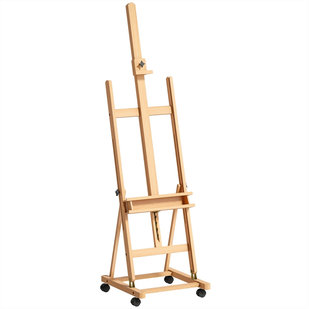 Cavalletto Pittura Pieghevole 50,5x53x178-238 cm con Ruote in Legno di Faggio